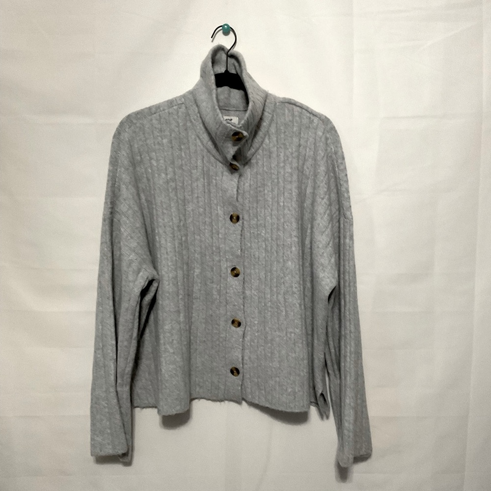 Aerie gray ribbed knit button front sweater with collar NWT size XL